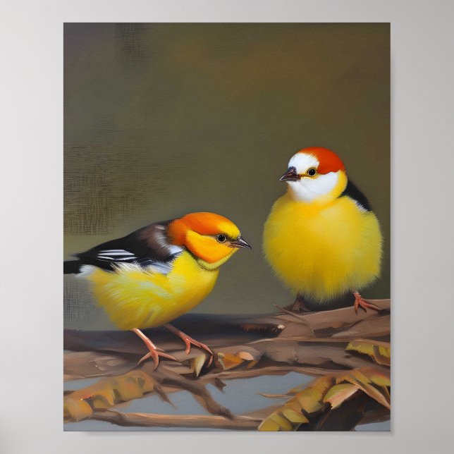 Two baby birds sitting on a branch poster (Front)