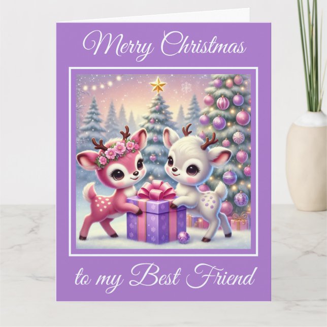 Two Baby Deer Best Friends Christmas Card (Front)
