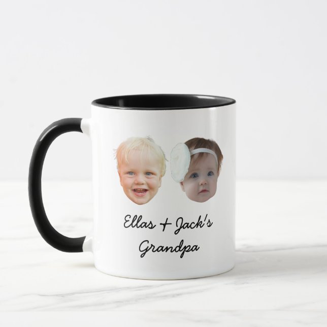 Two Baby Face Personalized Photo Gift Grandpa Xmas Mug (Left)