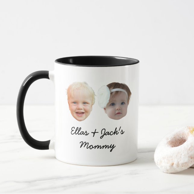 Two Baby Face Personalized Photo Mommy Of Twin Mug (With Donut)