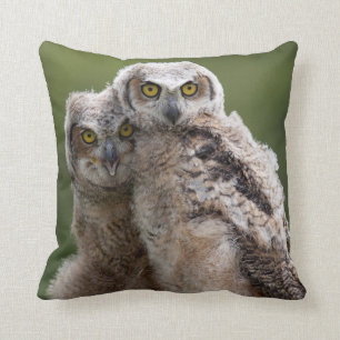Two Baby Great Horned Owls Throw Pillow