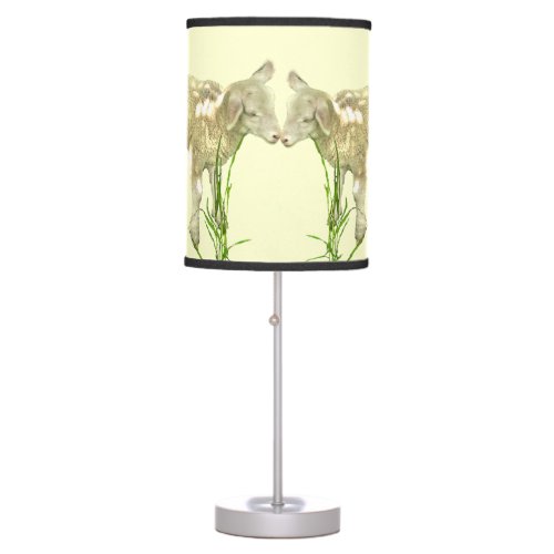 Two Baby Lambs on Yellow Table Lamp