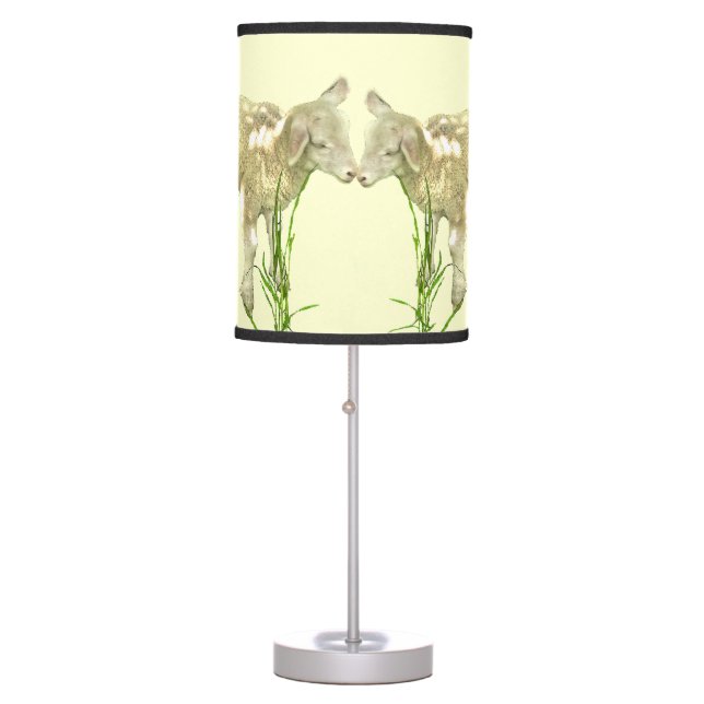 Two Baby Lambs on Yellow Table Lamp (Front)