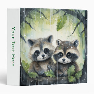 Two Baby Raccoons in the Rain 3 Ring Binder