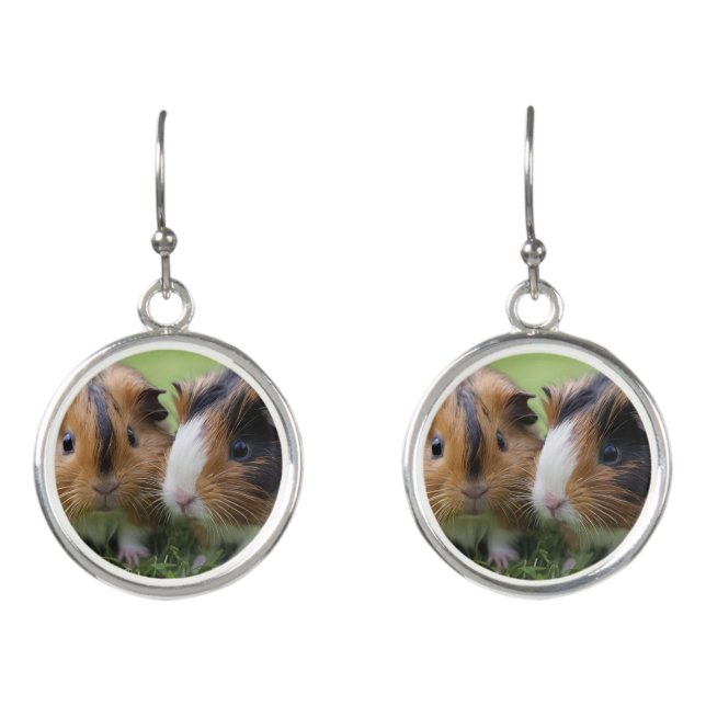 Two Baby Tortoiseshell Guinea Pigs, Earrings (Front)