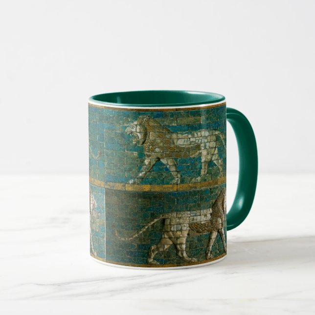 TWO BABYLONIAN LIONS Antique Assyrian Art  Mug (Front Right)
