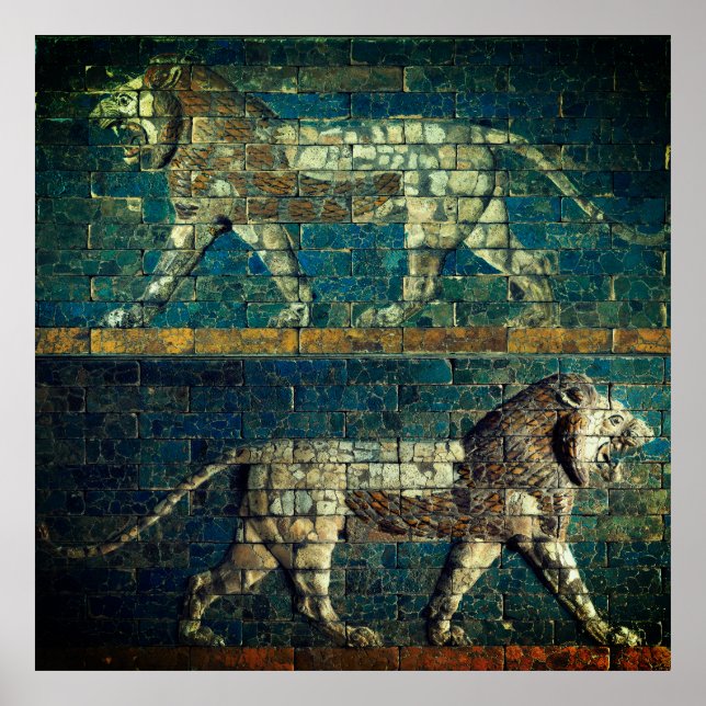 TWO BABYLONIAN LIONS Antique Assyrian Art  Poster (Front)