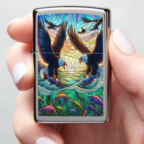 Two Bald Eagles Catching Fish Over water  Zippo Lighter