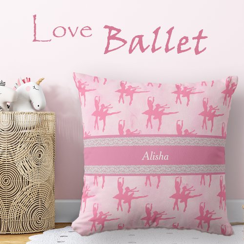 Two Ballerinas Pink Personalized Throw Pillow