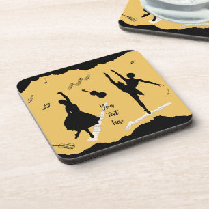 Two Ballet Dancers and Music on Golden Beige Color Beverage Coaster
