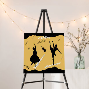 Two Ballet Dancers and Music on Golden Beige Color Foam Board
