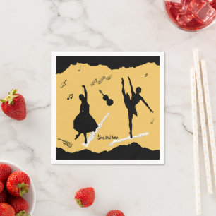 Two Ballet Dancers and Music on Golden Beige Color Napkins