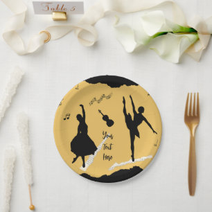 Two Ballet Dancers and Music on Golden Beige Color Paper Plates