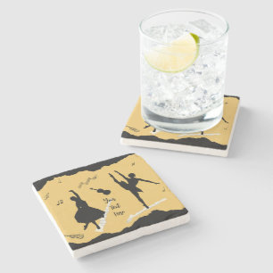 Two Ballet Dancers and Music on Golden Beige Color Stone Coaster