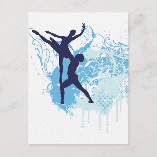 Two Ballet Dancers Silhouette in Blue Postcard