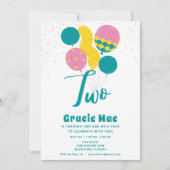 Two Balloon Girl's 2nd Birthday Party Invitation (Front)