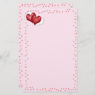 Two Balloon Hearts Valentine Love Stationery