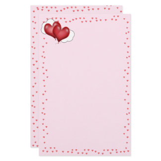 Two Balloon Hearts Valentine Love Stationery