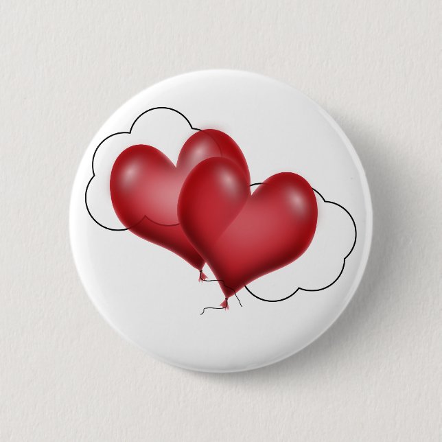 Two Balloon Hearts With Cloud Button (Front)