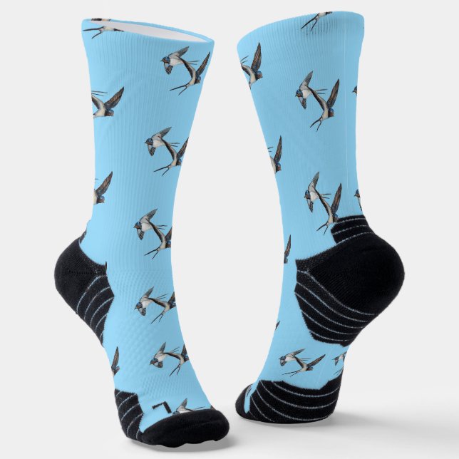 Two Barn Swallows Flying High-Performance Athletic Socks (Angled)
