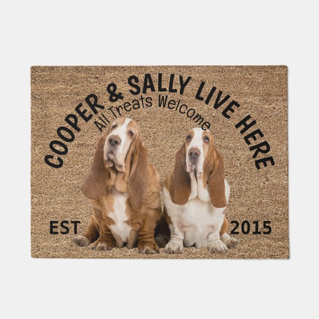 Two Basset Hounds Personalized Dog Lover   Doormat (Front)