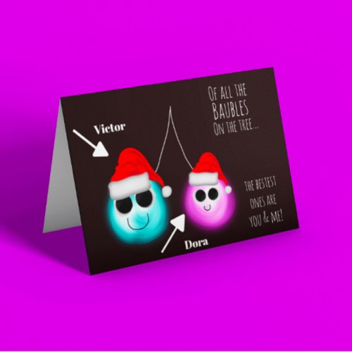 Two Baubles On A Christmas Tree Customisable Card