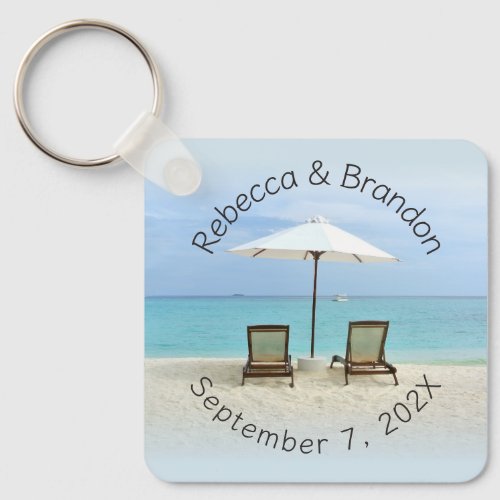 Two Beach Chairs Custom Wedding Key Ring Favors