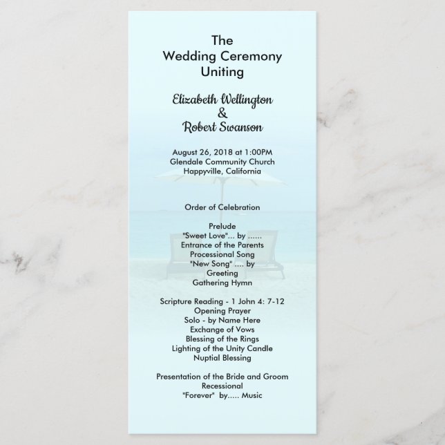 Two Beach Chairs Tall Wedding Program Template (Front)