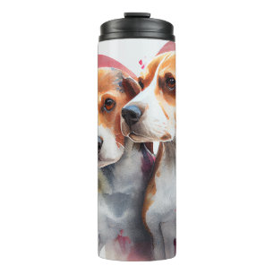Two Beagle Dogs with Heart Background Thermal Tumbler