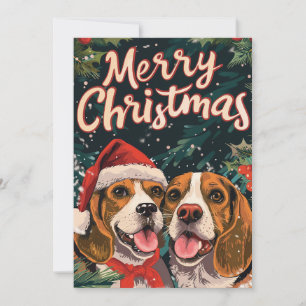 Two Beagle Merry Christmas  Holiday Card
