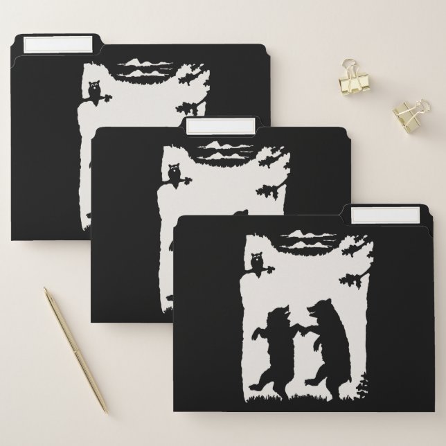 Two Bears Black Silhouette Dancing Owl Trees File Folder (Set)
