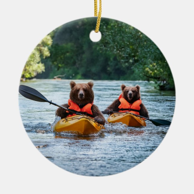 Two Bears Kayaking Ceramic Ornament (Front)