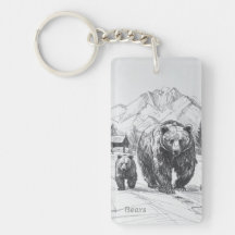 Two bears, mother and baby, hiking along beautiful