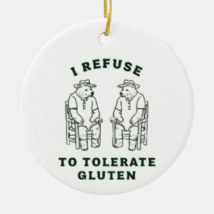 Two Bears Seated Facing Each Other With Humorous Ceramic Ornament