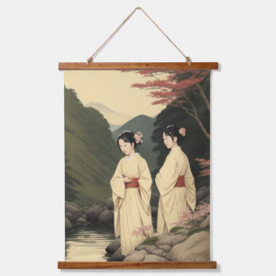 two beauties at a creek hanging tapestry