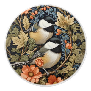 Two Beautiful Black-Capped Chickadees Ceramic Knob