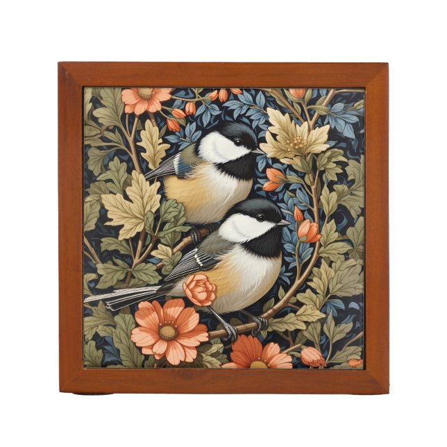 Two Beautiful Black-Capped Chickadees Desk Organizer (Front)