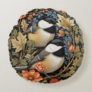 Two Beautiful Black-Capped Chickadees Round Pillow