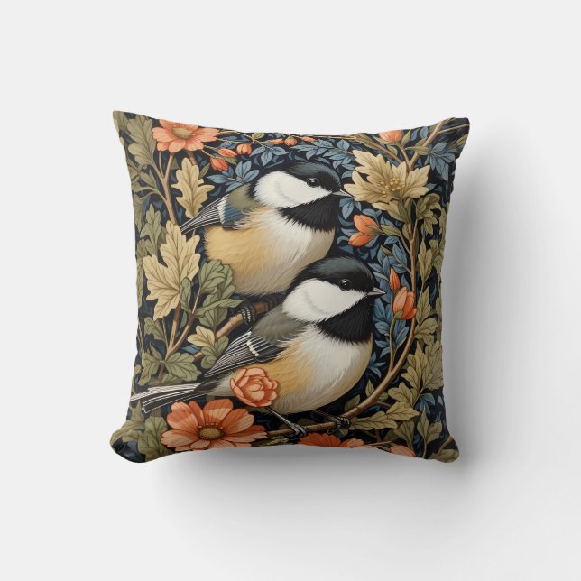 Two Beautiful Black-Capped Chickadees Throw Pillow (Front)