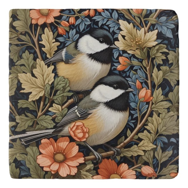 Two Beautiful Black Capped Chickadees Trivet (Front)