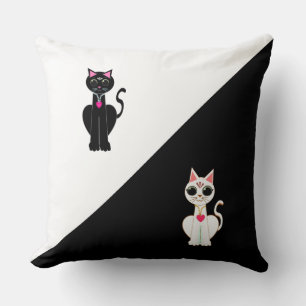 Two Beautiful Cats on Black & White Throw Pillow