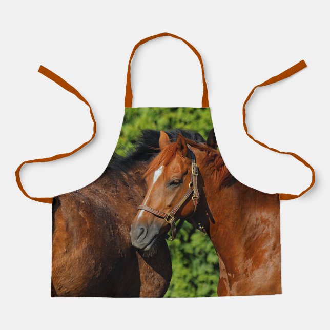 Two Beautiful Chestnut Horses in the Summer Sun Apron (Front)