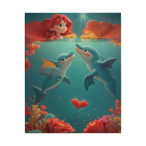 two beautiful dolphins hold Valentines Wood Wall Art