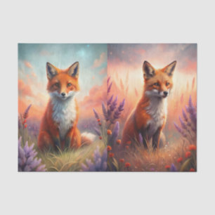 Two Beautiful Fox Portraits with Purple Flowers Tissue Paper