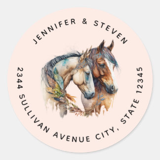Two Beautiful Horses Western Boho Address Classic Round Sticker