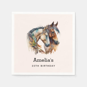 Two Beautiful Horses Western Boho Birthday Napkins