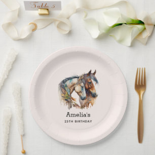 Two Beautiful Horses Western Boho Birthday Paper Plates