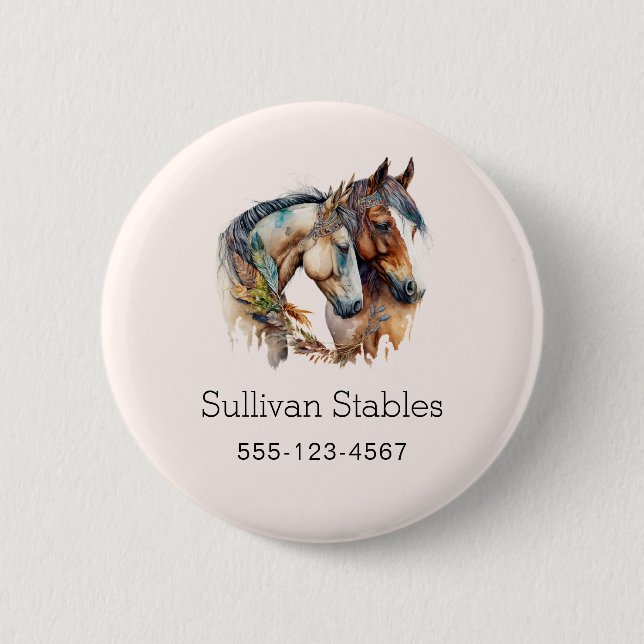 Two Beautiful Horses Western Boho Business Button (Front)