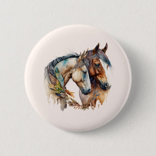 Two Beautiful Horses Western Boho Button