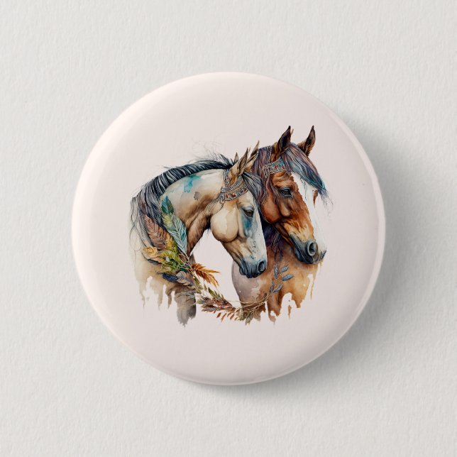 Two Beautiful Horses Western Boho Button (Front)
